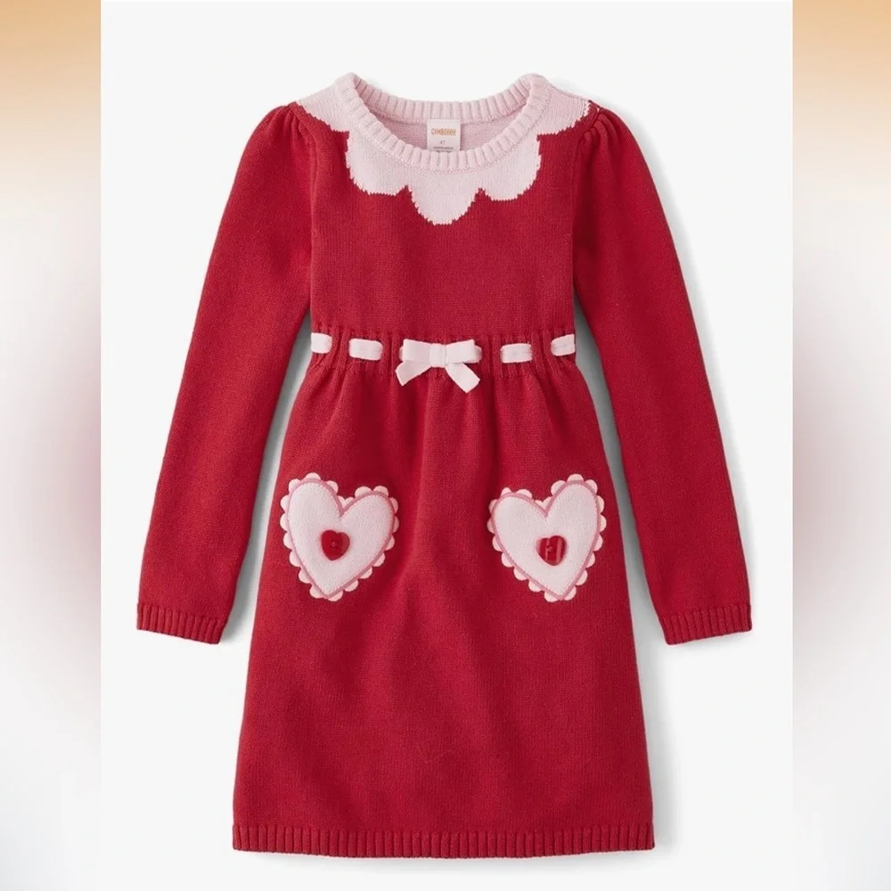 ❣️Gymboree Red Dress with Pink Heart .      Size 12